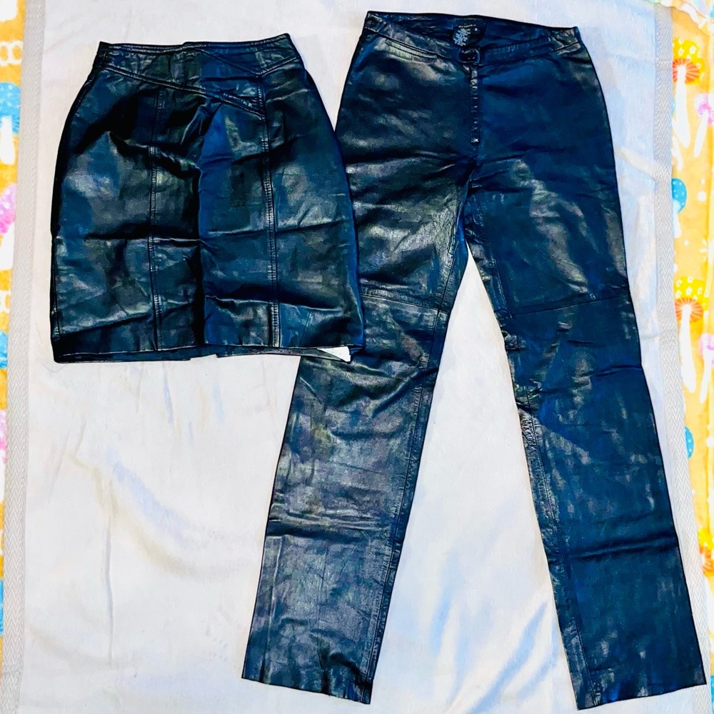 BCBGMaxAzria Black Straight Leg Pants & Out of Bounds Black Leather Skirt